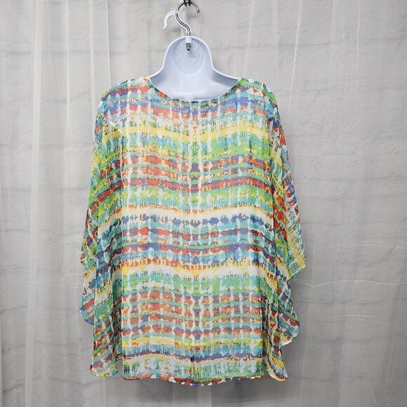 Signature Collection Green Blue Tie Dye Cape Blouse Boho Colorful Festival L - Picture 7 of 12